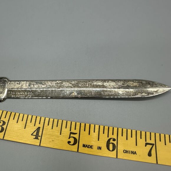 Tiffany And Co Silverplate Letter Opener Ostrich Engraving Abbott Logo Bad Condt - Picture 9 of 9